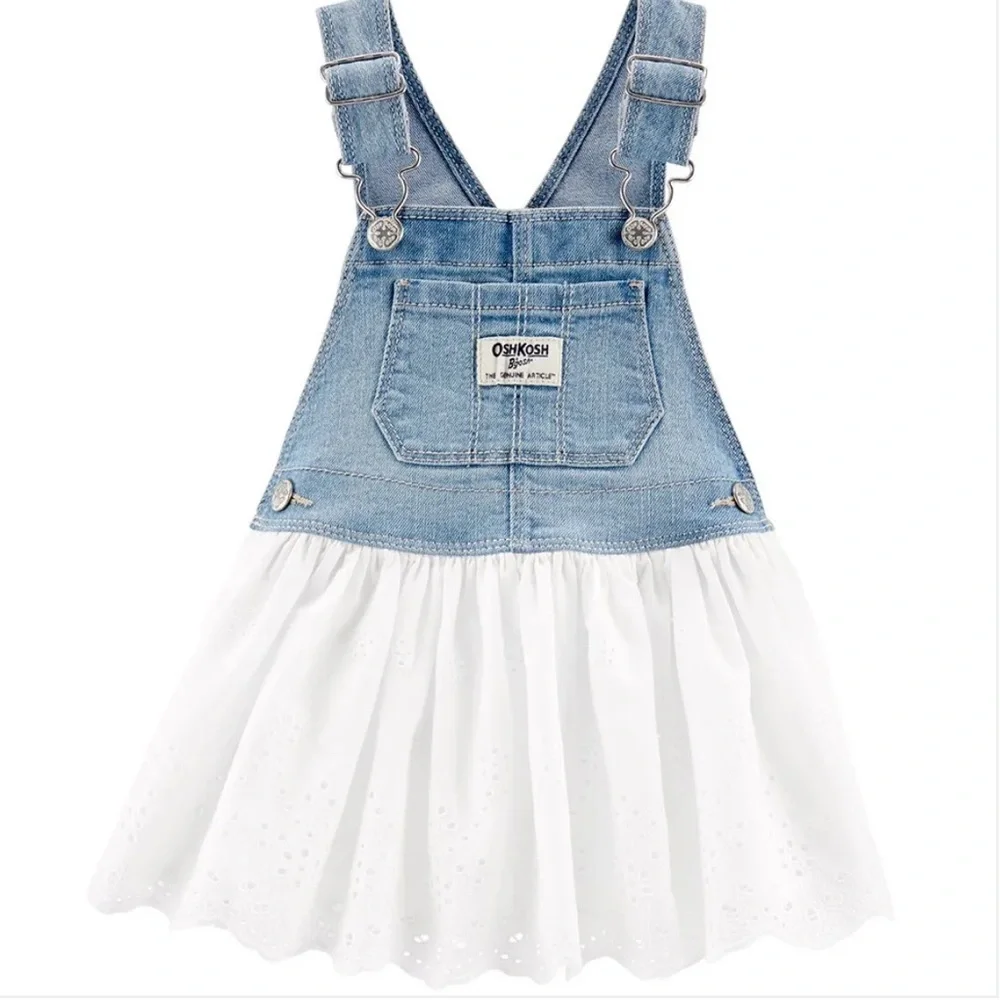 OshKosh B'gosh Blue Denim and White Overall Cotton eyelet design Skirt size 5T